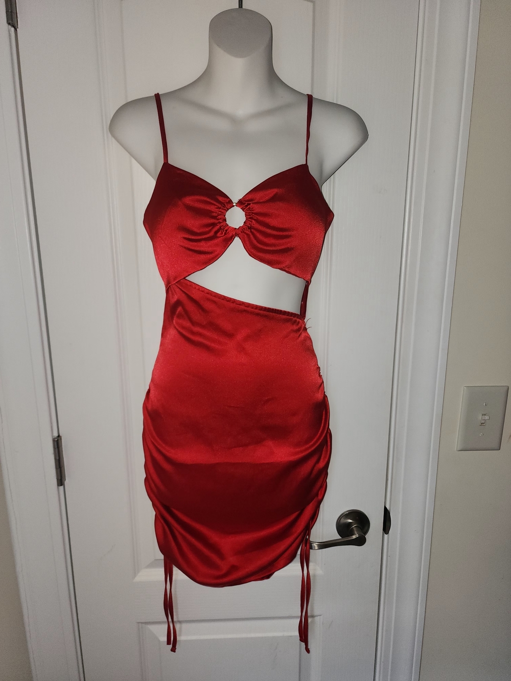 Red Satin Cutout Mini Dress